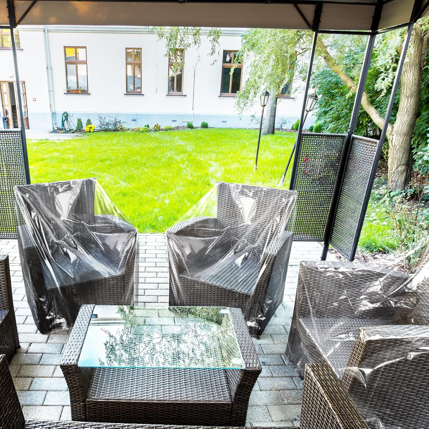 Tudomro 8 Pcs Outdoor Plastic Chair Cover Waterproof Armchair Clear Dust Proof Plastic Couch Cover for Furniture Sofa Chair Couch Recliner Furniture Storage and Moving, 37 x 30 x 30 Inch