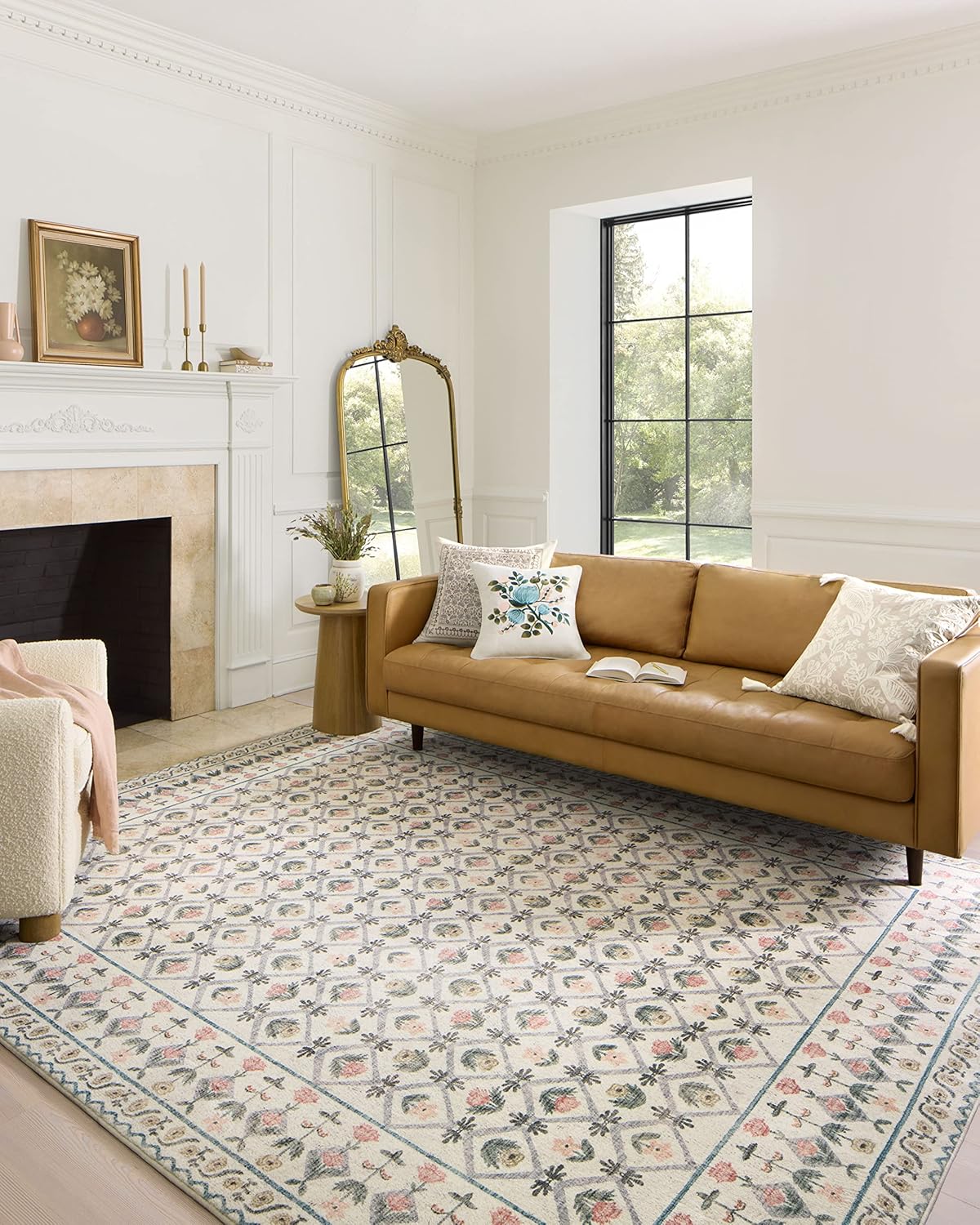 Loloi Rifle Paper Co. Eden Collection EDE-02 Mughal Garden Cream 5'-0" x 7'-6" Area Rug feat. CloudPile™