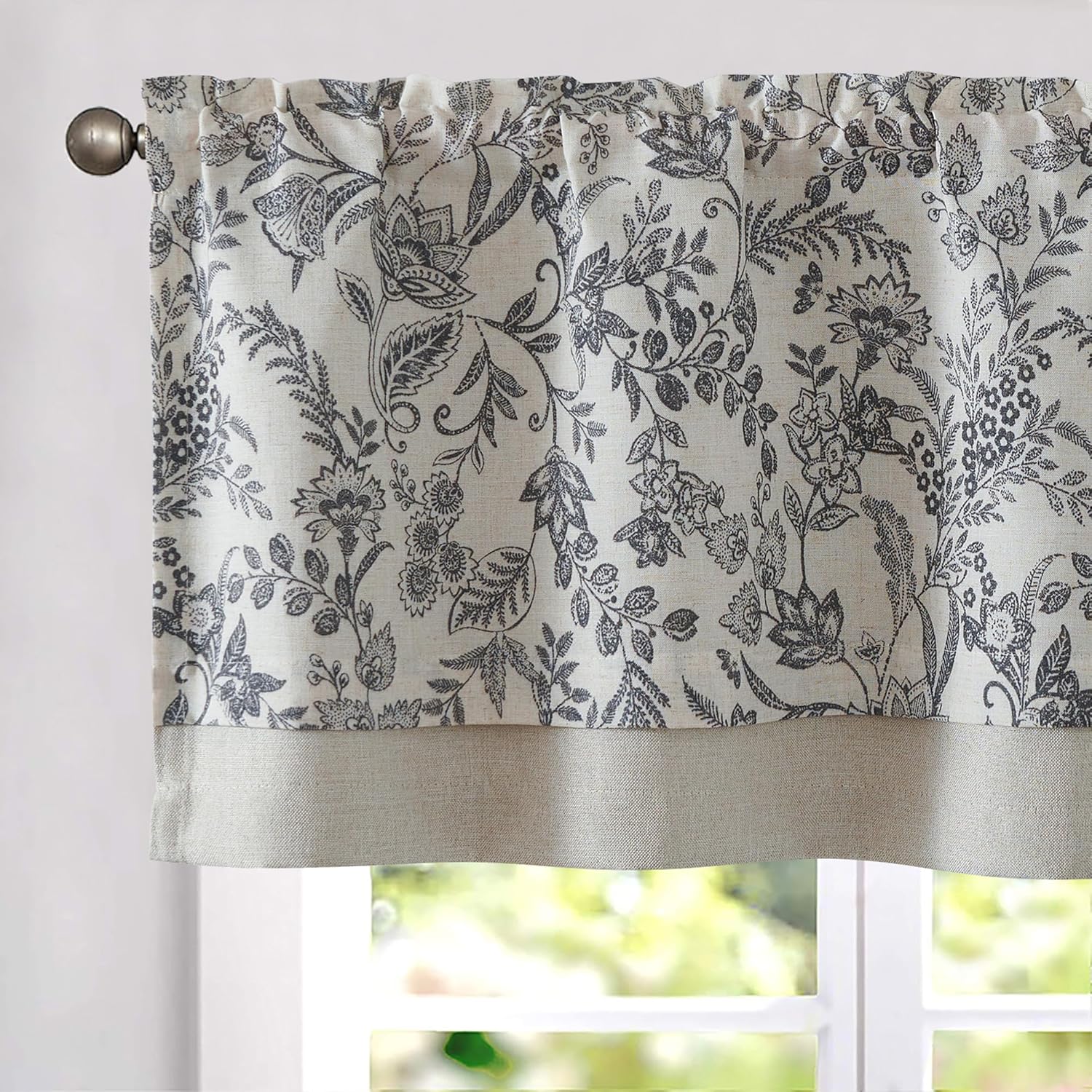 jinchan Linen Valance Kitchen Curtain for Windows Double Layer 16 Inch for Living Room Bedroom Christmas Decorations Blackout Vintage Rustic Farmhouse Cottagecore Rod Pocket 1 Panel Green on Beige