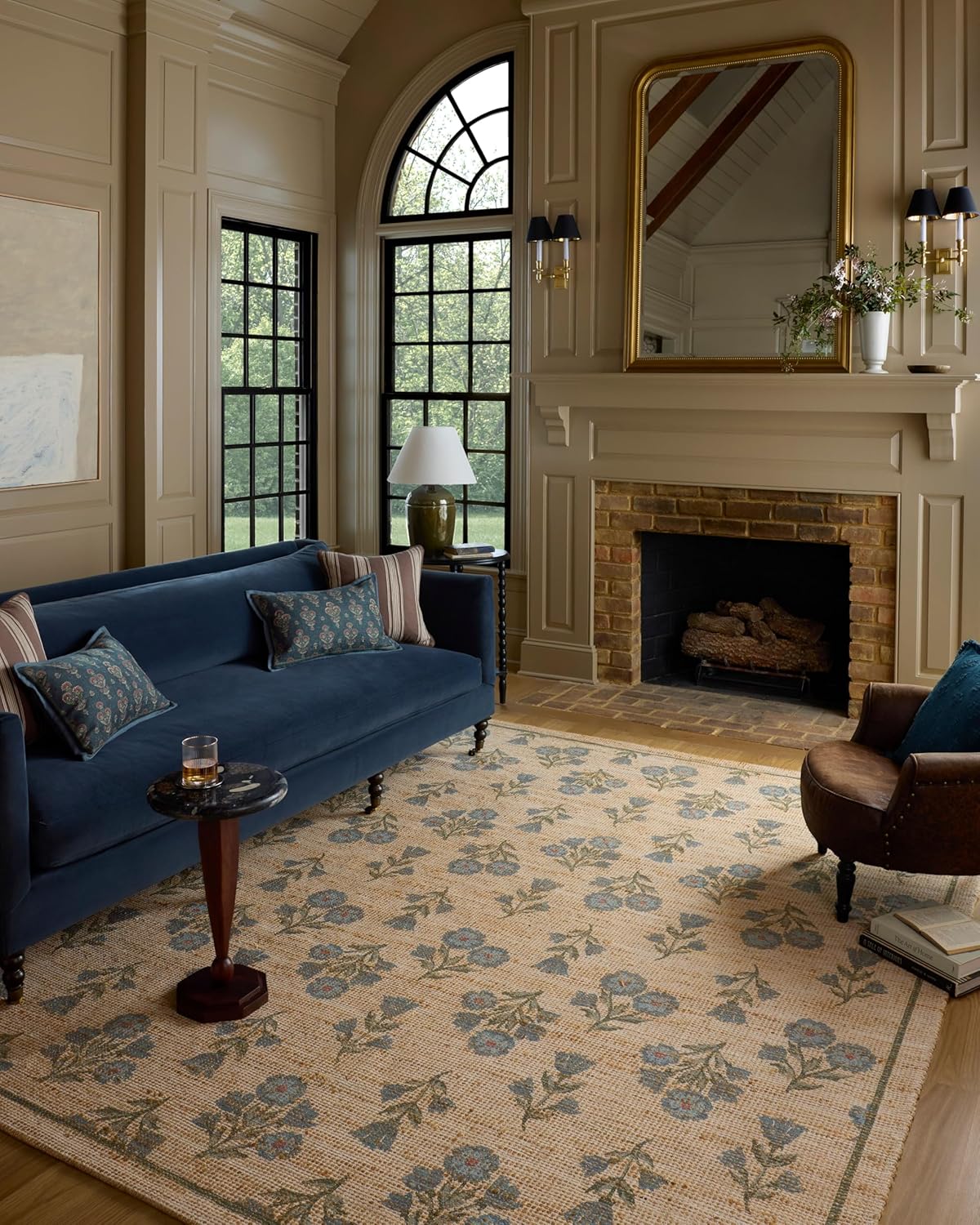 Loloi Chris Loves Julia Rue Collection RUE-01 Wheat/Sage 3'-6" x 5'-6" Accent Rug Jute Neutral Floral Living Room Bedroom Rug