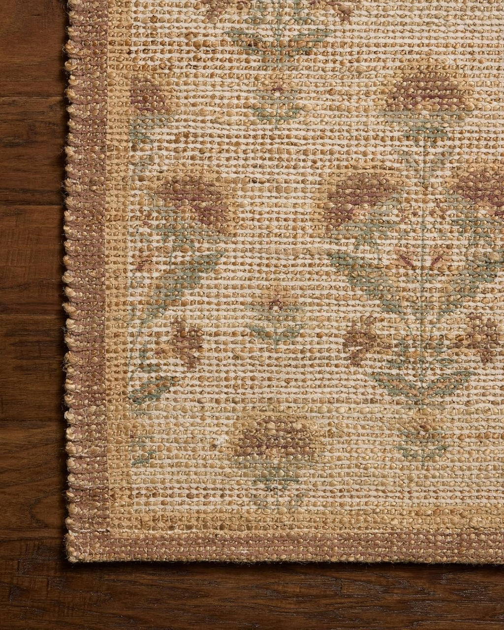 Loloi Chris Loves Julia Rue Collection RUE-01 Wheat/Sage 3'-6" x 5'-6" Accent Rug Jute Neutral Floral Living Room Bedroom Rug