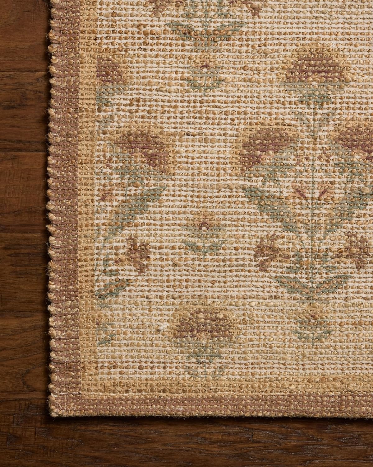 Loloi Chris Loves Julia Rue Collection RUE-01 Wheat/Sage 3'-6" x 5'-6" Accent Rug Jute Neutral Floral Living Room Bedroom Rug