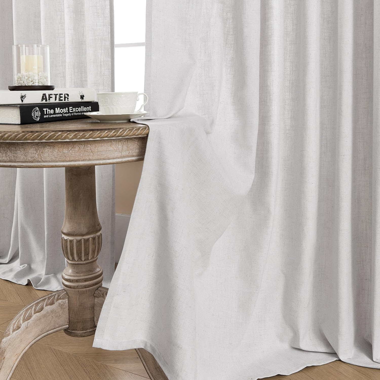 Joydeco Linen Curtains 96 inch Length 2 Panel Set, Light Filtering Curtain for Living Room Bedroom, 52 inch Wide Drapes with Rod Pocket Back Tab (96" Lx52 W, Ivory on Linen)