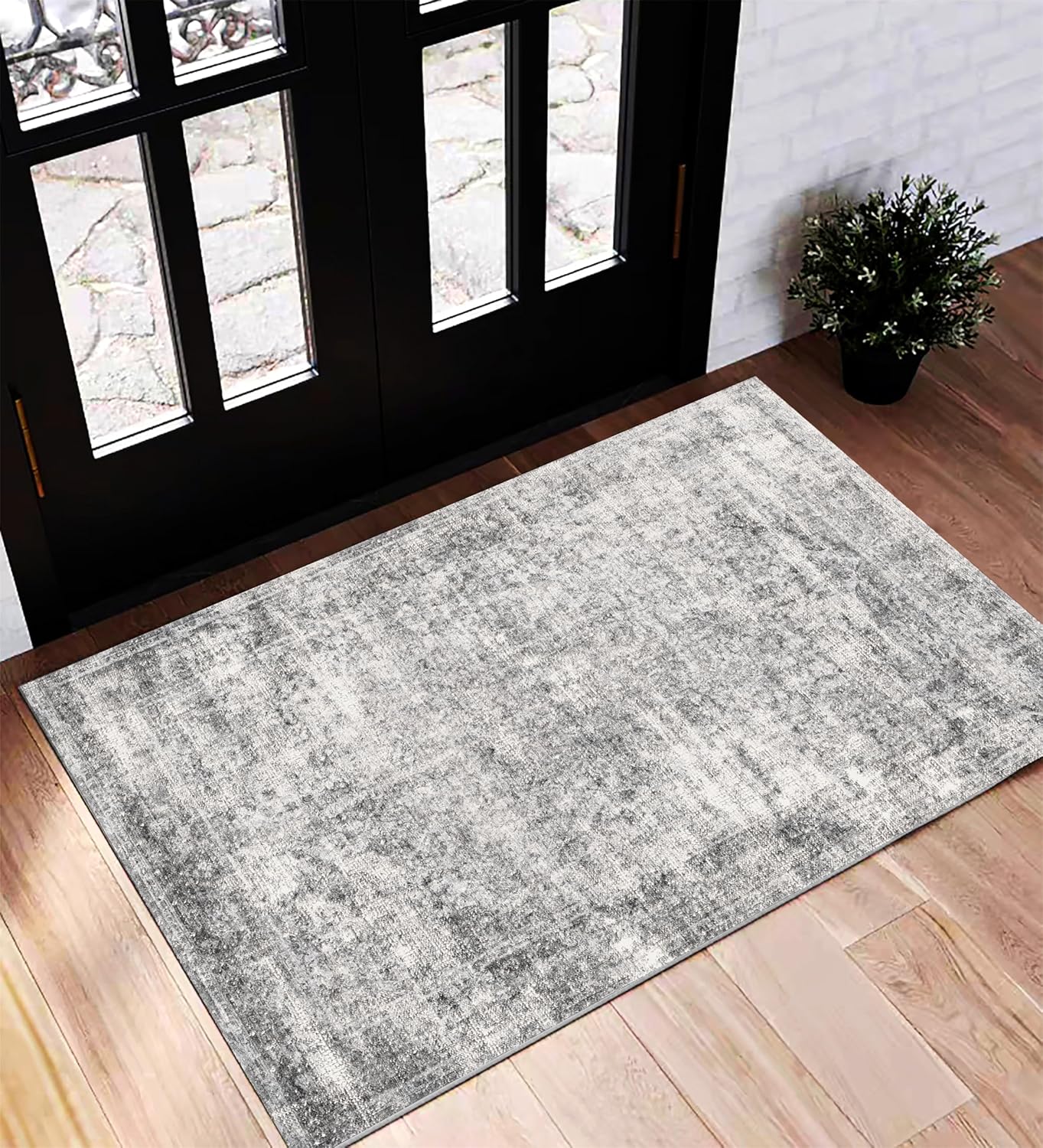 Area Rug 8x10 Washable Rug Brown Vintage Traditional Mat Distressed Indoor Foldable Thin Retro Accent Floral Non Slip Carpet Living Room Dining Room Office