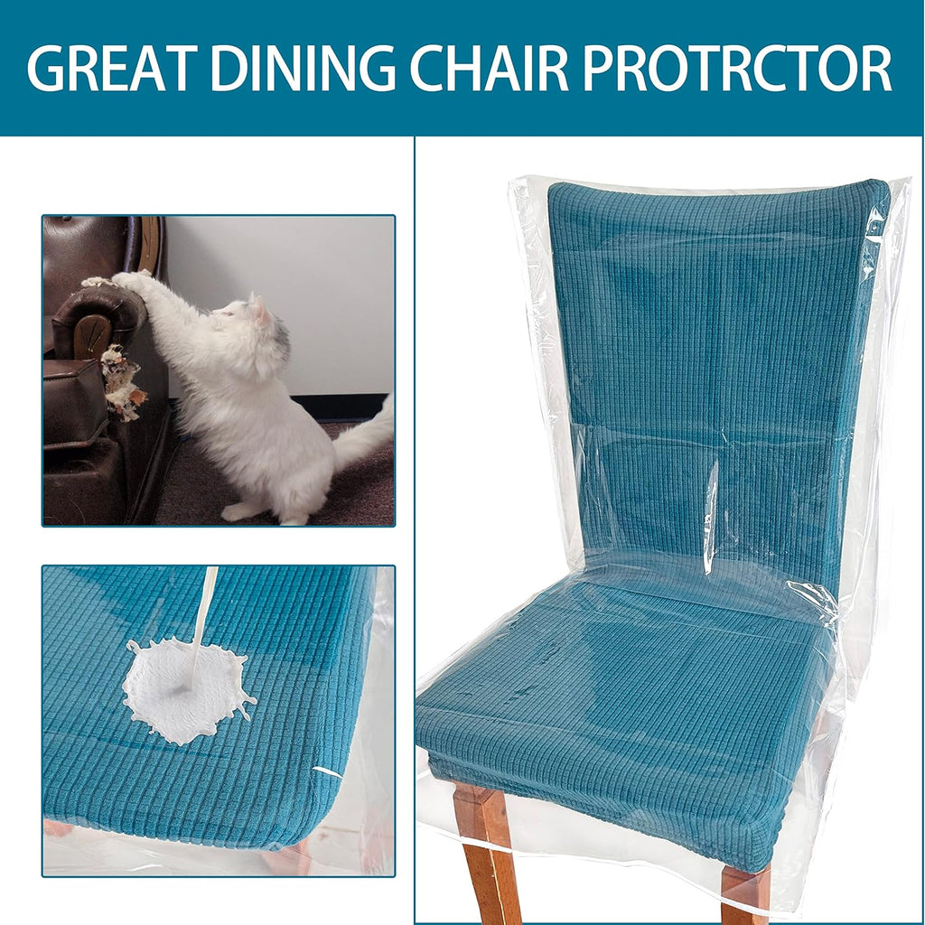 6 Pack Plastic Chair Covers, Clear Dining Room Chairs Cover Set, Transparent Waterproof Seat Protector from Cat Scratch, Dust, Spill, Pet Hair and Easy Clean