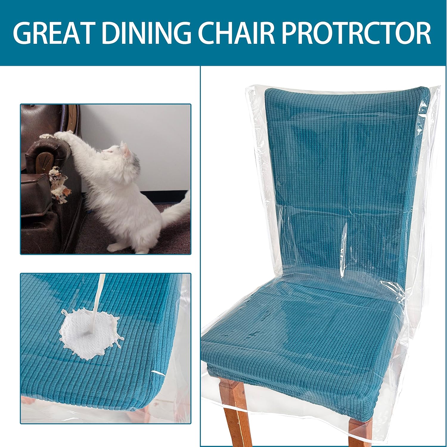 6 Pack Plastic Chair Covers, Clear Dining Room Chairs Cover Set, Transparent Waterproof Seat Protector from Cat Scratch, Dust, Spill, Pet Hair and Easy Clean