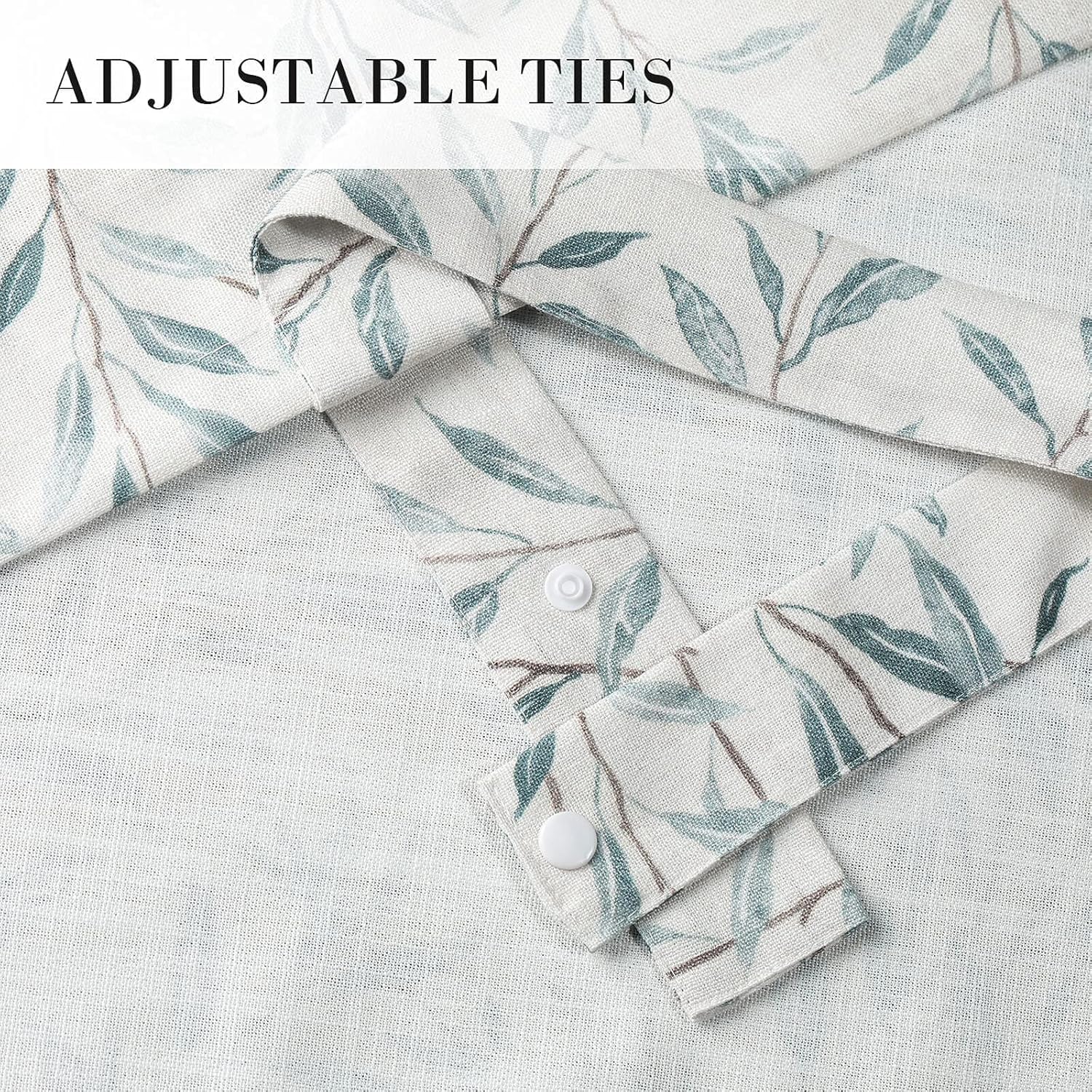 VOGOL Tie-up Valance for Kitchen Windows Tie Up Curtains for Windows Blue Leaf Print Adjustable Balloon Shades Rod Pocket Curtain Panels Valances for Cafe, 52x18, One Piece