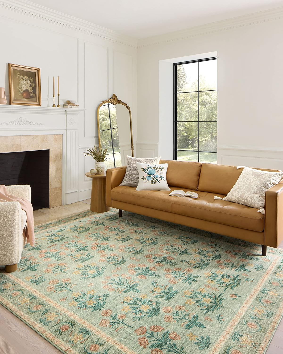 Loloi Rifle Paper Co. Eden Collection EDE-02 Mughal Garden Cream 5'-0" x 7'-6" Area Rug feat. CloudPile™