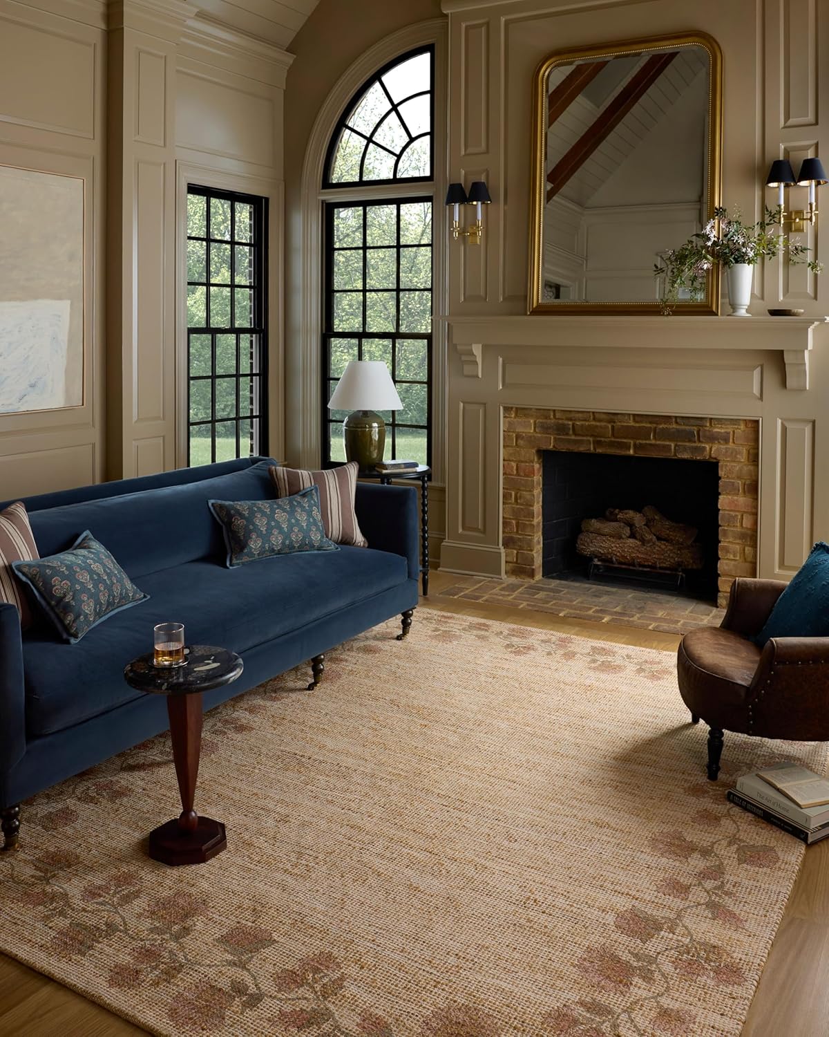 Loloi Chris Loves Julia Rue Collection RUE-01 Wheat/Sage 3'-6" x 5'-6" Accent Rug Jute Neutral Floral Living Room Bedroom Rug