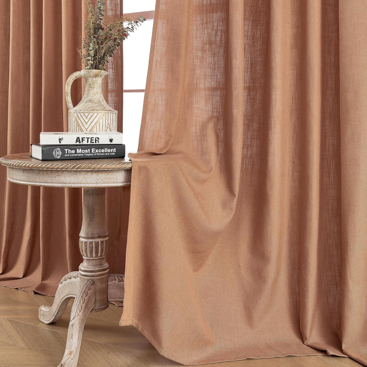 Joydeco Linen Curtains 96 inch Length 2 Panel Set, Light Filtering Curtain for Living Room Bedroom, 52 inch Wide Drapes with Rod Pocket Back Tab (96" Lx52 W, Ivory on Linen)