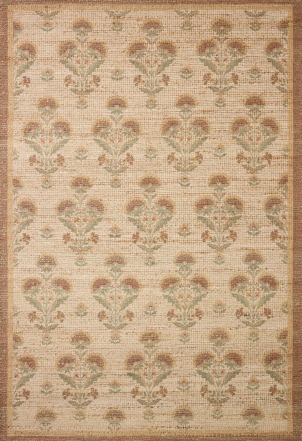 Loloi Chris Loves Julia Rue Collection RUE-01 Wheat/Sage 3'-6" x 5'-6" Accent Rug Jute Neutral Floral Living Room Bedroom Rug